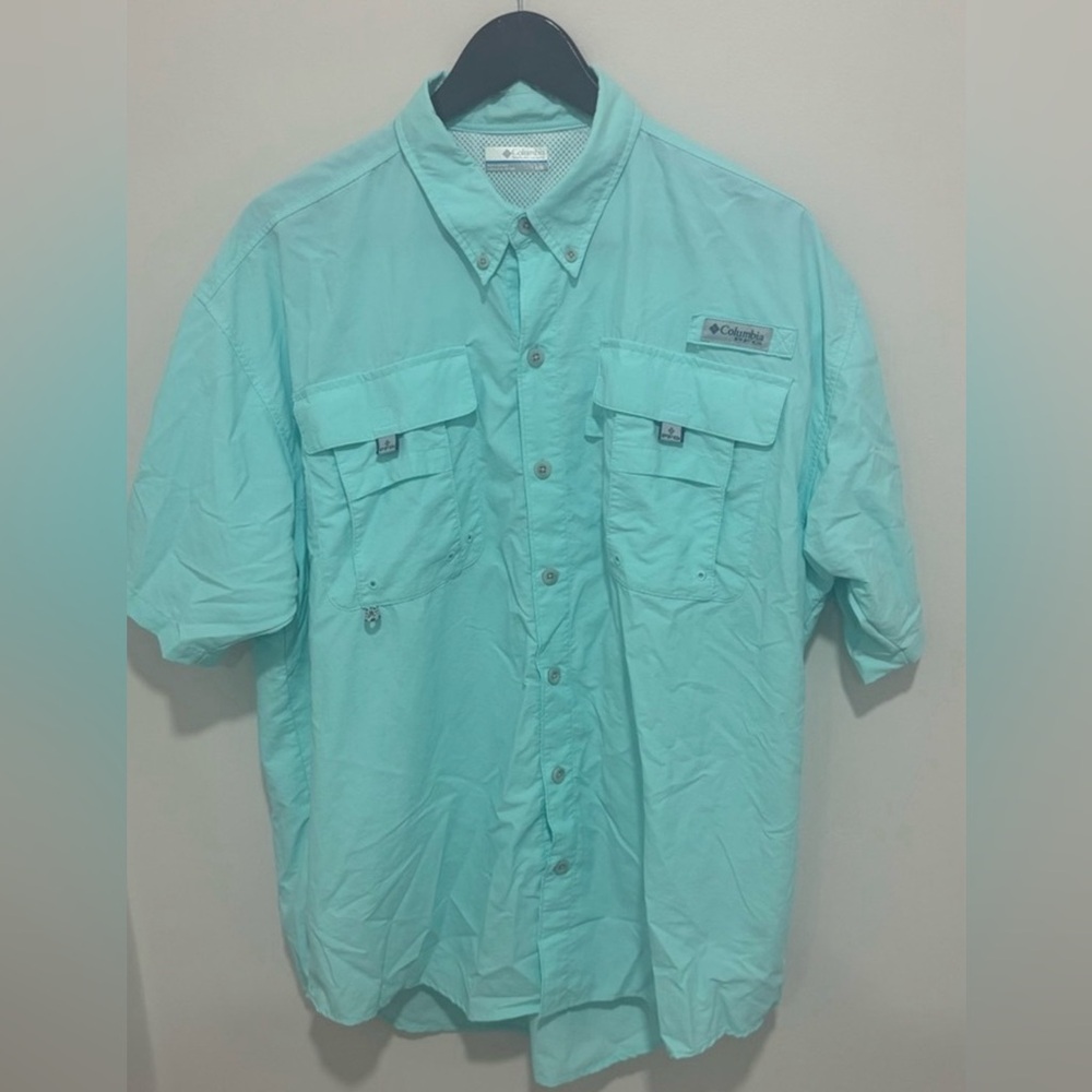 Columbia pro fishing type lightweight shirt! Light blue green color! Pre owned